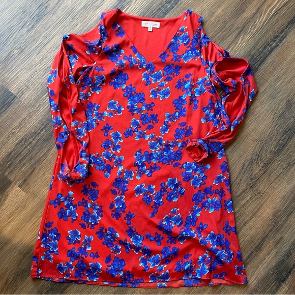 Philosophy Red Floral Cold Shoulder Dress - Picture 1 of 3